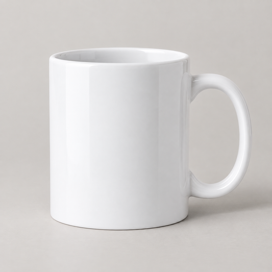 Illustrative mockup of the plain white custom-image mug